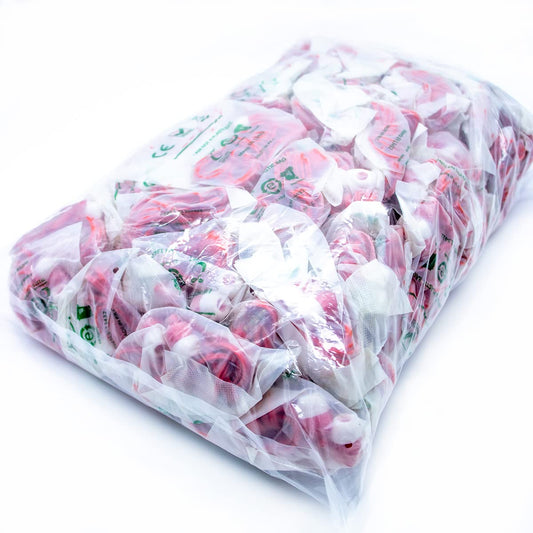 M&E - Pack of 100 disposable headphones with 3.5mm jack, individually packaged for maximum hygiene, color red.