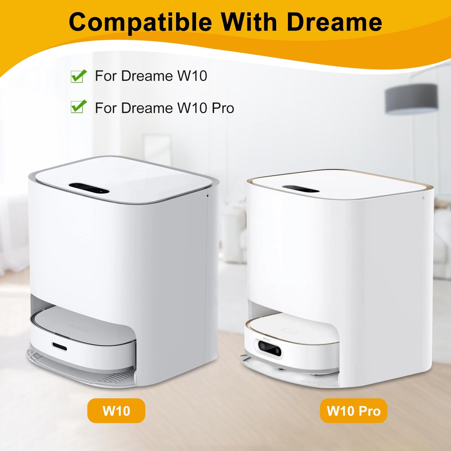 Chuancheng 15Pcs Accessory Kit Replacement for Xiaomi Dreame W10/W10 Pro Robot Vacuum, 1 Main Roller Brush, 6 Side Brushes, 4 Filters, 2 Mopping Pads, 2 Mop Holders