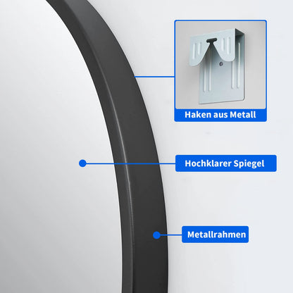 Boromal Black Mirror 60cm Metal Frame Round Bathroom Mirror Wall Mirror Black for bathrooms, washrooms, bedrooms.