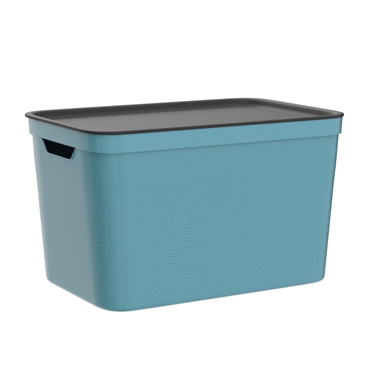 Jive storage box 3-piece set 16L with lid, made of recycled plastic (PP), turquoise/anthracite, 3x16L (37.5 x 27.8 x 29.8 cm)
