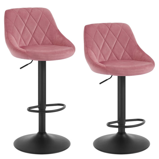 WOLTU Set of 2 Bar Stools, Bar Chairs with Backrest, Height Adjustable Swivel, Padded Velvet Seat, Non-Slip Metal Base, for Kitchen Home Bar, Pink