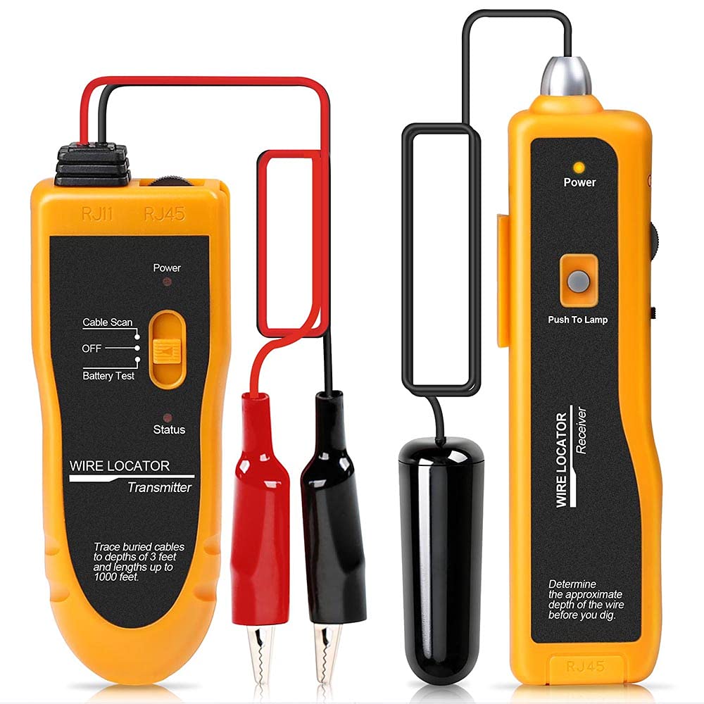 KOLSOL F02 underground cable locator, wire tracer with headphones for locating wires and cables, pet fence cable tester, up to 2-3 meters depth and 1000 meters in length.