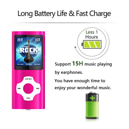 32GB Bluetooth MP3 player, Tabmart MP4 music player supports audio player, media player, FM radio, e-books. Long battery life with 1.81-inch color display. Red music player.