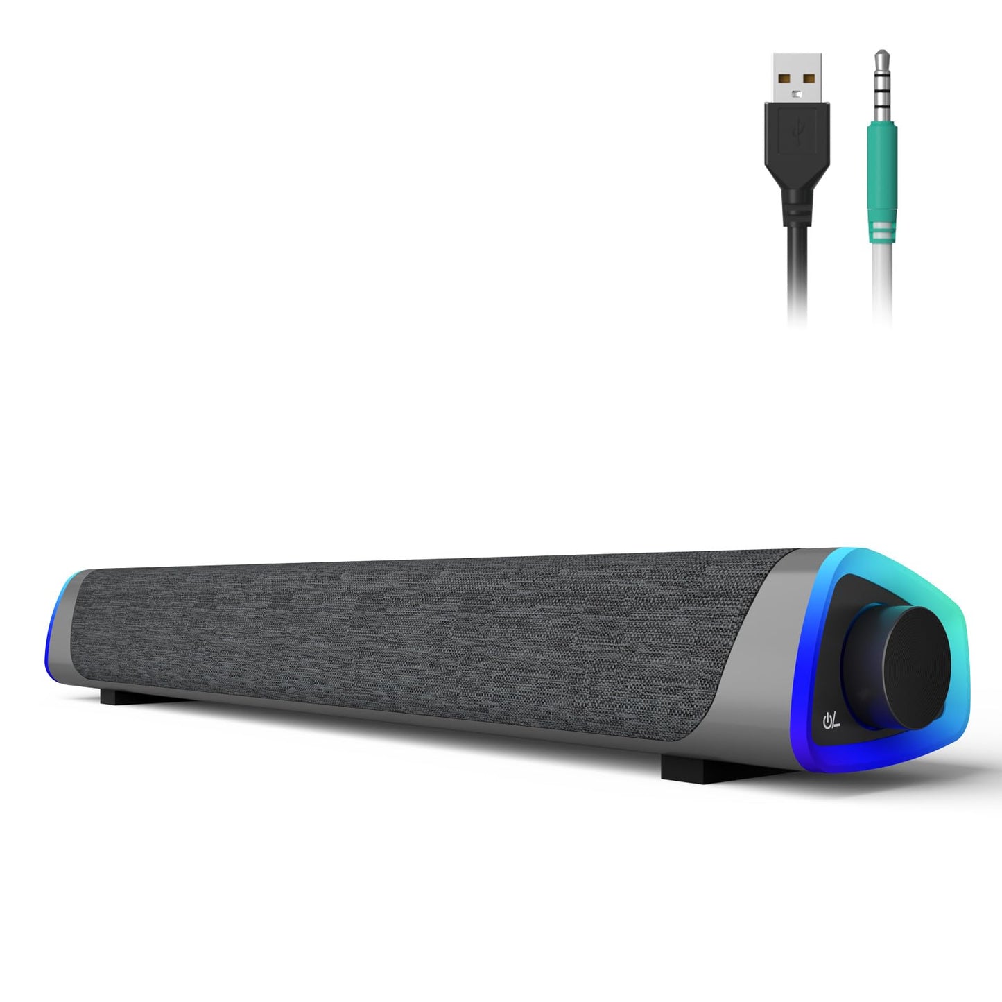 SOULION R30 computer speakers, USB-powered small PC speakers, color-changing LED light with switch button, surround sound portable computer sound bar speaker for desktop laptop.