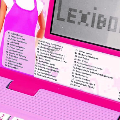 Lexibook, Barbie, bilingual educational laptop in English/German, toy for children with 124 activities to learn, play, and music, pink, JC598BBi3