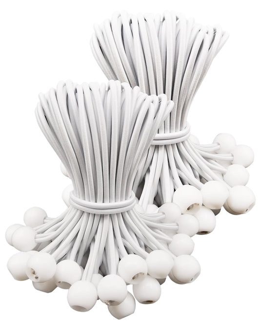 Bungee cords with ball 15cm - 100 pieces Tarp straps with ball, short bungee cords, tent ball bungee cords, tarpaulin fastening tent bungees, expansion loop for tarp (White)