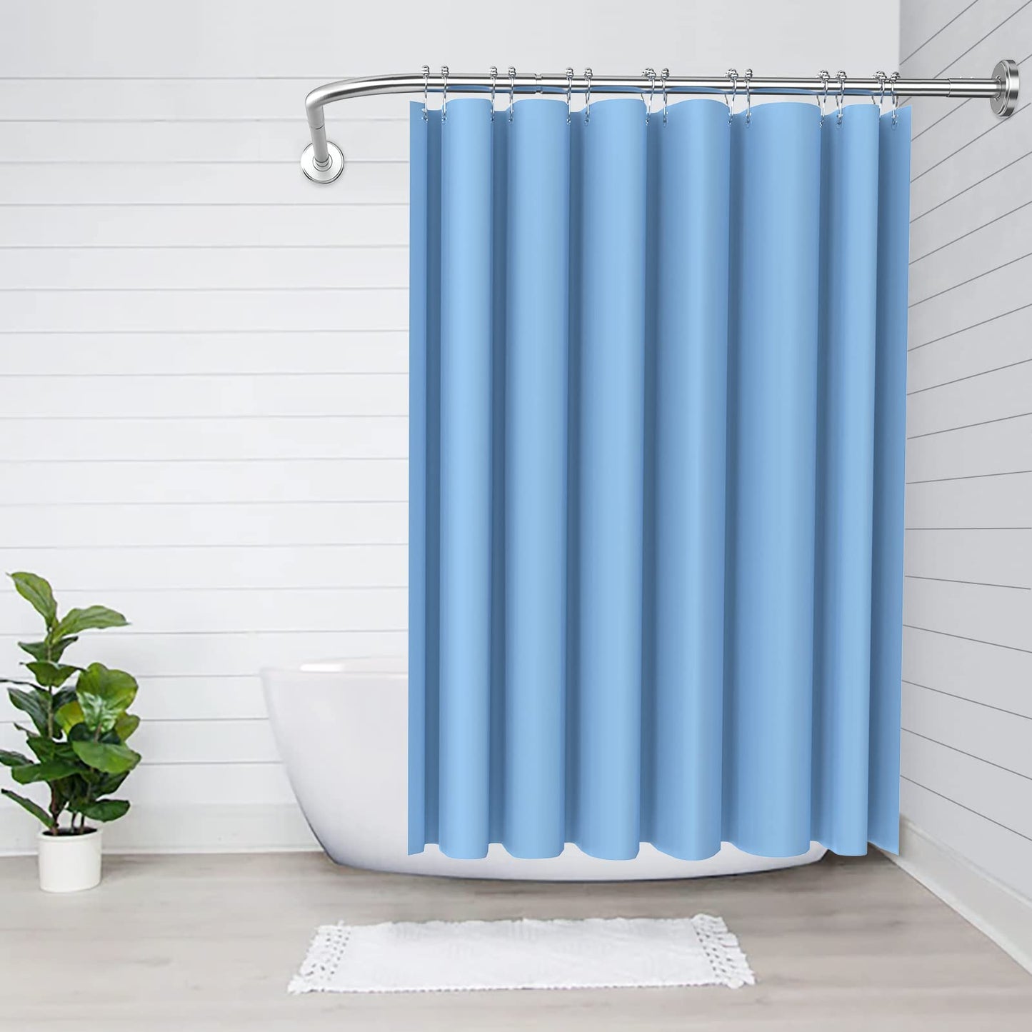 Shower curtain rod in L shape, made of 304 stainless steel, adjustable (70-100 cm × 70-100 cm), with 18 stainless steel rings, corner shower rod, suitable for both drillable and drill-free installation, for bathroom and bathtub.