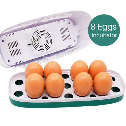 8 Eggs Incubator Chicken Hatcher Machine for Poultry Eggs, Small Train-shaped Egg Incubator with LED Light, Digital Temperature Control Hatching Machine for Hatching Birds, Quails, and Pigeons (White)