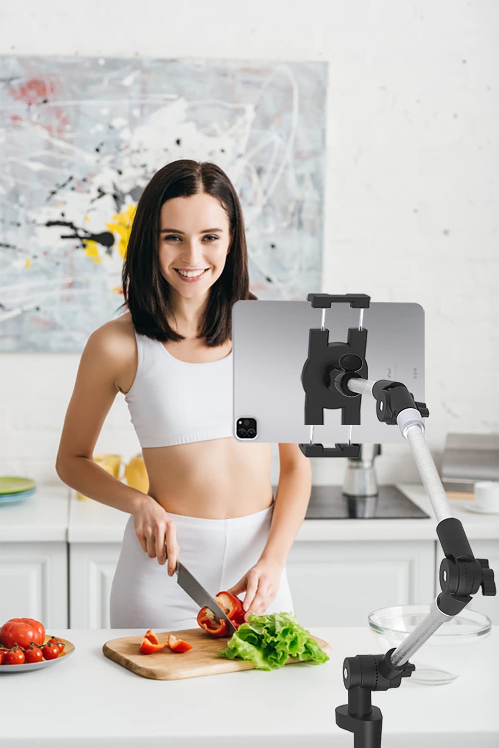 Metal Long Arm Tablet Holder, woleyi Adjustable Tablet Stand for Bed Desk Kitchen, Flexible Foldable Aluminum Tablet Clamp for iPad Pro 12.9 Air Mini, Galaxy, Switch, iPhone 4-13"