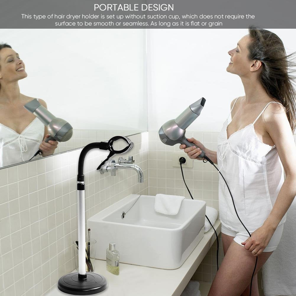Dioche Hair Dryer Holder 360 Degree Adjustable Hair Dryer Stand Stainless Steel Hands-Free Detachable Suction Cup Holder with Clamp Holder 40 * 19 * 6 cm