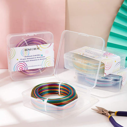 BENECREAT Multicolor Jewelry Craft Aluminum Wire (15 Gauge/1.5mm, 136 ft/41m) Bendable metal wire with storage box for jewelry beads craft project - Silver, Pink, Brown, Purple, Siena.