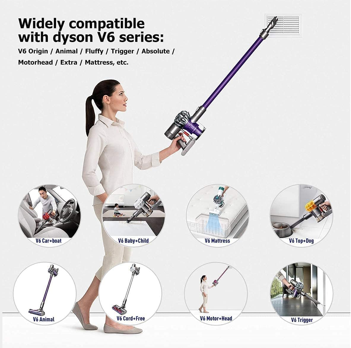 V6 Battery, FLYLINKTECH 6.0Ah V6 Replacement Battery for Dyson V6 Series DC62 DC59 V6 DC58 DC61 DC72 DC74 Animal SV03 SV04 SV05 SV06 SV07 SV09 Vacuum Cleaner With 2 Filters