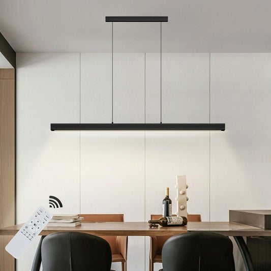 Mustard 100cm Modern LED Pendant Light Dining Room Dimmable Hanging Lamp Dining Table Black, Linear design pendant light with remote control, 36W dining room lamp adjustable in height Dining table lamp, Office lamp