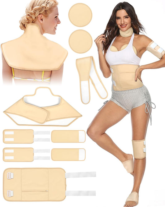 9PCS Castor Oil Pack Wrap Kit, Reusable Organic Pack with Adjustable Straps for Neck Shoulder Chest Waist Knee and Feet, Castor Oil Pack for Women (No Castor Oil)
