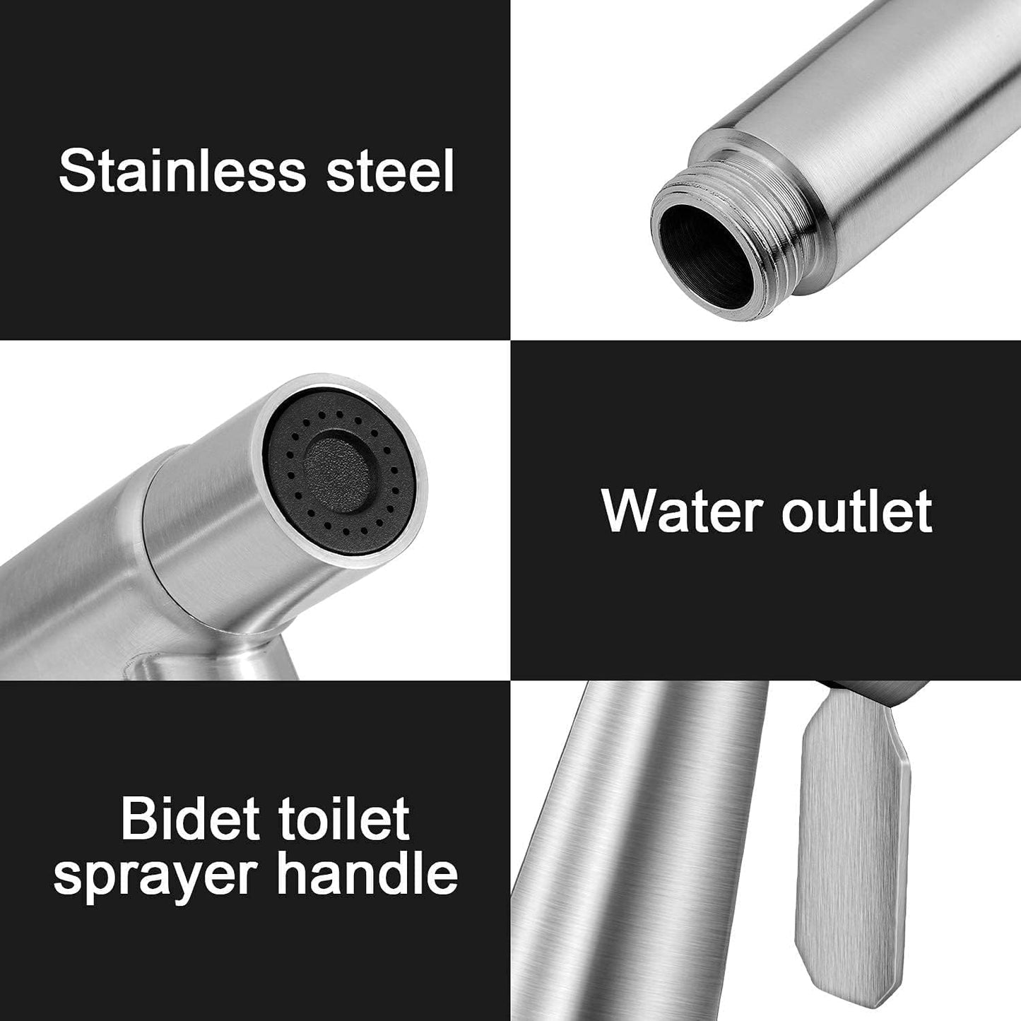 Bidet Handheld Sprayer Set, Premium Stainless Steel Brushed Bidet Handheld Sprayer, Bidet Sprayer for Shower Bathroom Hygiene Toilet Paper Diaper Cleaning, with G1/2" Valve and a G3/8" Adapter.
