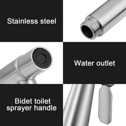 Bidet Handheld Sprayer Set, Premium Stainless Steel Brushed Bidet Handheld Sprayer, Bidet Sprayer for Shower Bathroom Hygiene Toilet Paper Diaper Cleaning, with G1/2" Valve and a G3/8" Adapter.
