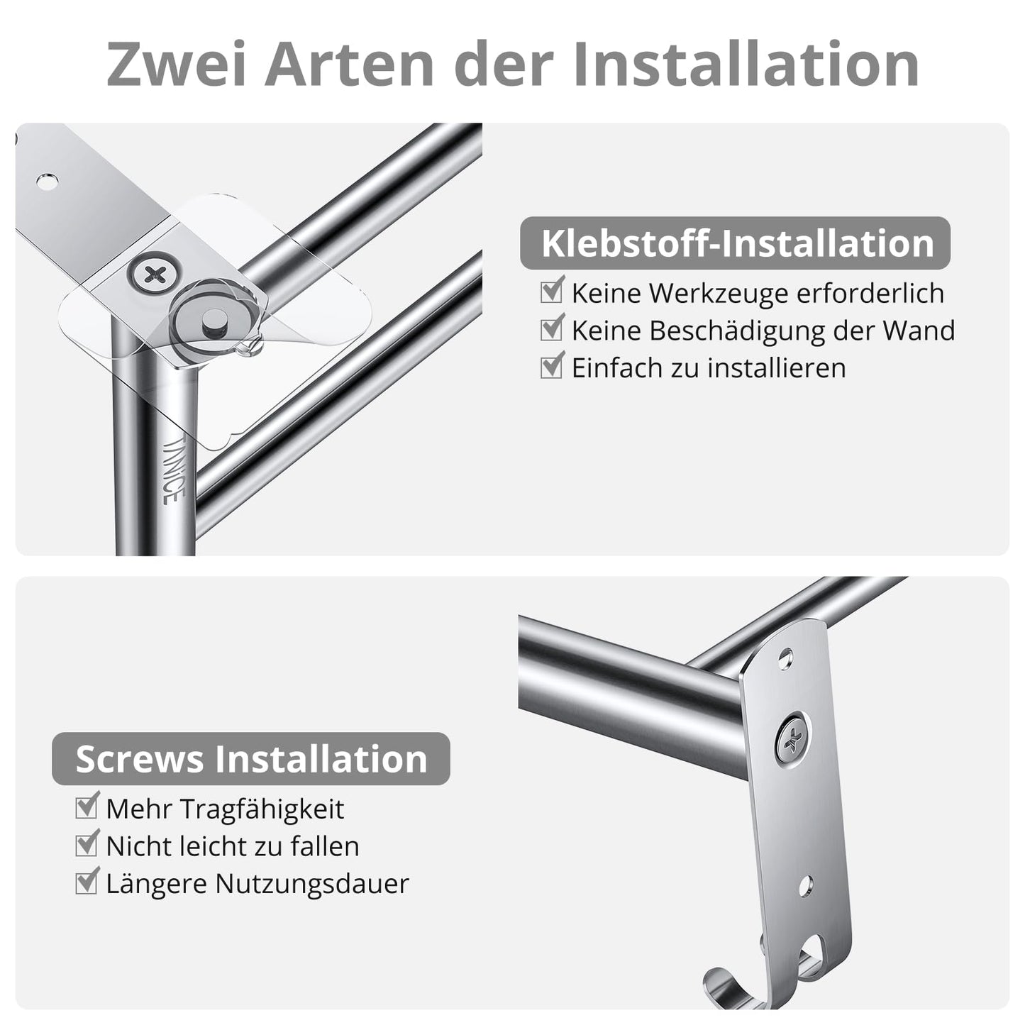 TANiCE 40-70cm double towel bar adjustable stainless steel self-adhesive towel rack wall mounted bath towel holder bracket wall for bathroom