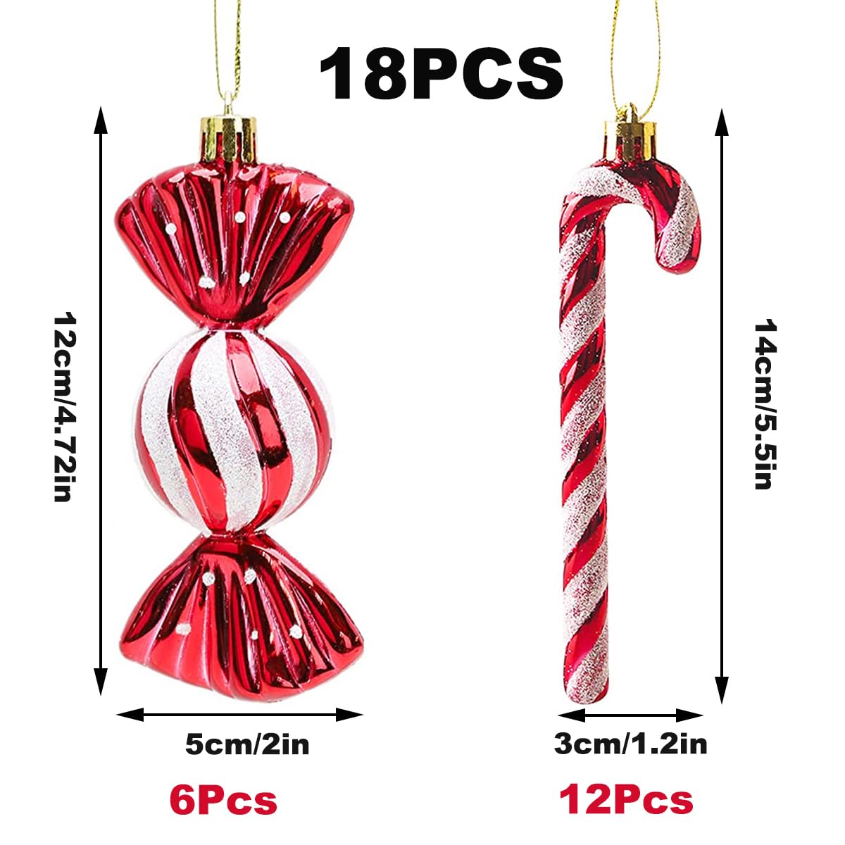 18 candy canes Christmas decor Christmas ornaments Candy canes decor Glitter Christmas tree decorations Red & White Cute Christmas charms Tree decorations