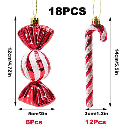 18 candy canes Christmas decor Christmas ornaments Candy canes decor Glitter Christmas tree decorations Red & White Cute Christmas charms Tree decorations