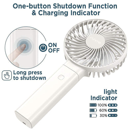 Funme handheld fan battery powerful wind small quiet fan one-touch off/washable/low power display USB fan 4 levels portable personal foldable desk fan for on-the-go