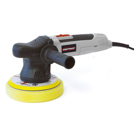 Dino KRAFTPAKET 9mm-650W Eccentric Polisher for Car Boat Vehicle in Set with Backing Plate, Polishing Pads and Bag, 150mm, Black