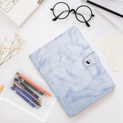 Skycase A5 refillable ring binder, 6-hole loose leaf binder, PU leather notebook folder portfolio with filler paper, binder pockets & paper sheets (Blue)