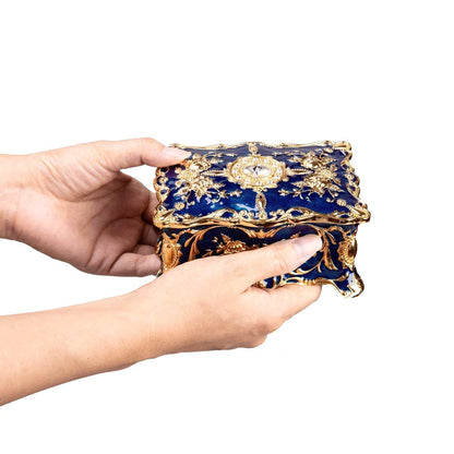 Feyarl Retro Jewelry Boxes Engraved Jewelry Case Storage Jewelry Box Mother's Day Gift for Jewelry Earrings Rings Blue.