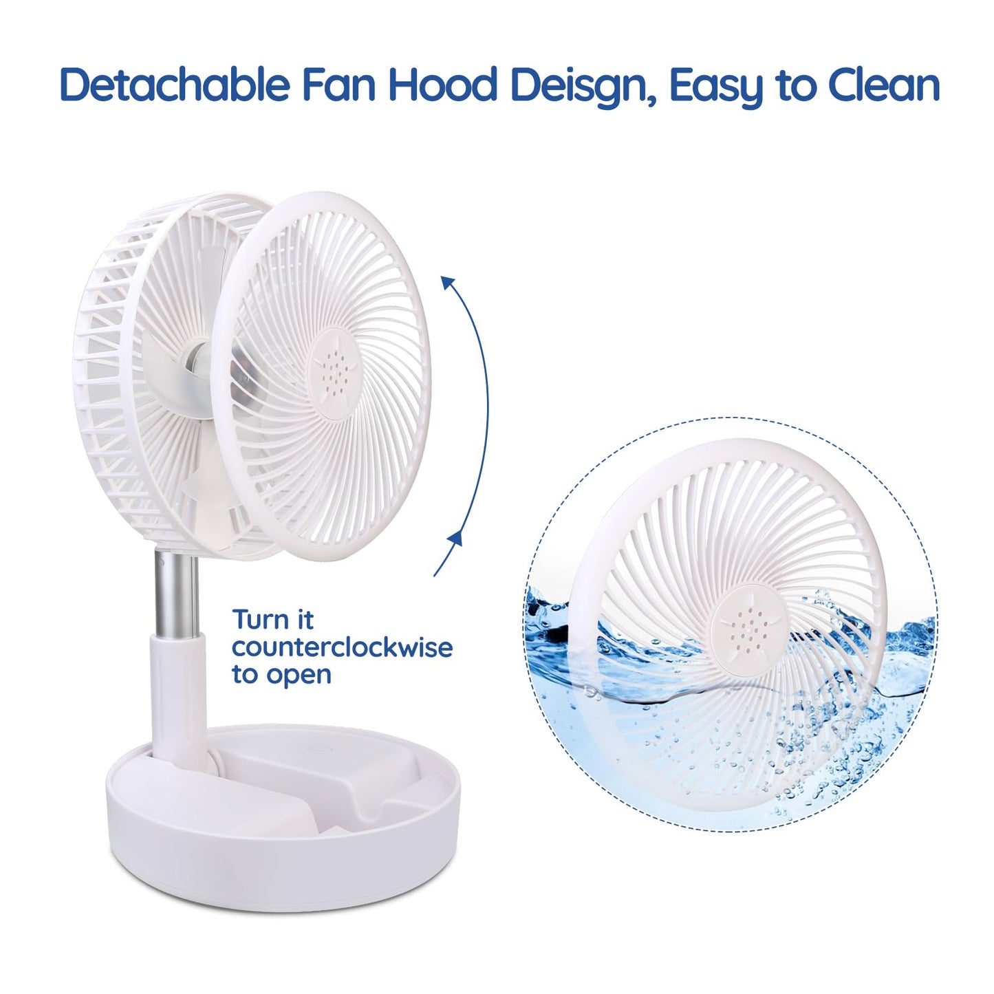 Primevolve Fan with Remote Control, 7200mAh Battery USB Stand Fan Foldable Portable for Outdoor Travel Camping, Quiet Desk Fan for Bedroom Office- White-7.7"