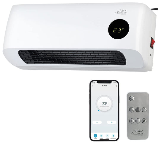 Sichler household appliances heating: WiFi ceramic wall heater, LED display, remote control, 2,000 W, app (bathroom quick heater, WiFi heater, tablet holder)