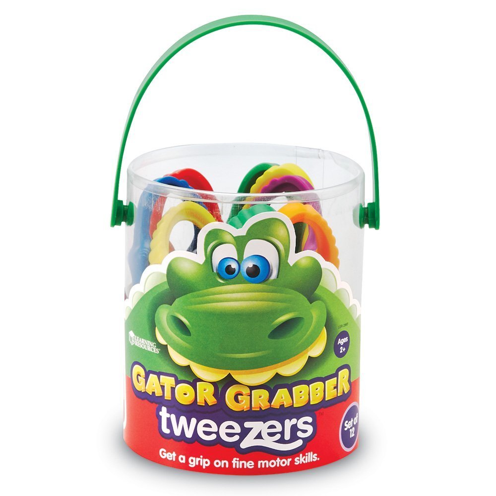 Learning Resources Crocodile Gripping Tweezers, Ages 2-6, fine motor learning toy, promotes pincer grip & hand-eye coordination, set of 12 in storage box