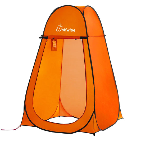 WolfWise Pop-Up Shower Tent, Toilet Tent, Changing Tent, Portable Camping Shower Cabin WC Tent Mobile Changing Room Outdoor Privacy Tent Spacious Private Tent Camping Tent for Hiking Beach Orange