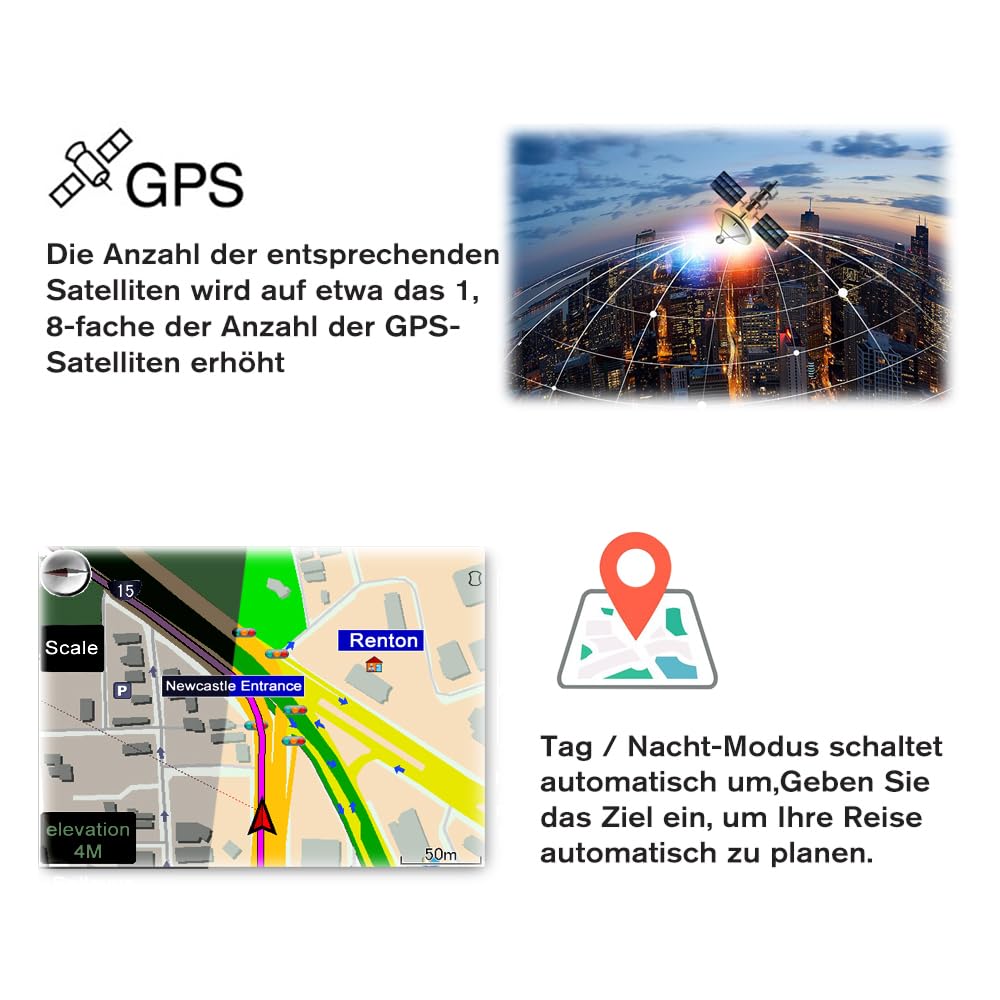 AWESAFE Bluetooth GPS device for car with backup camera, 7 inch touchscreen, supports 2023 Europe maps with lifelong free updates, GPS navigation for car, car, truck.