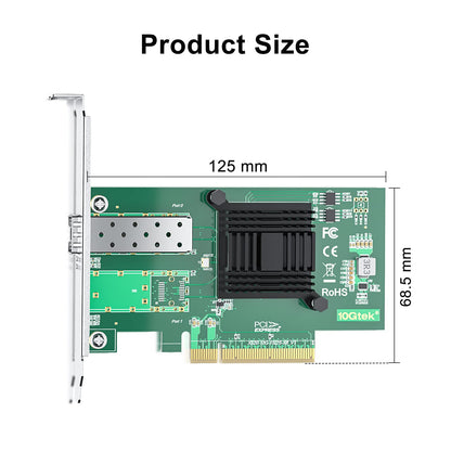 10Gtek 10GbE PCIe Network Card for Intel X520-DA1, Intel 82599EN Controller, Single SFP+ Ports, 10Gbit PCI Express x8 LAN Adapter, 10Gb NIC for Windows Server/Linux/VMware