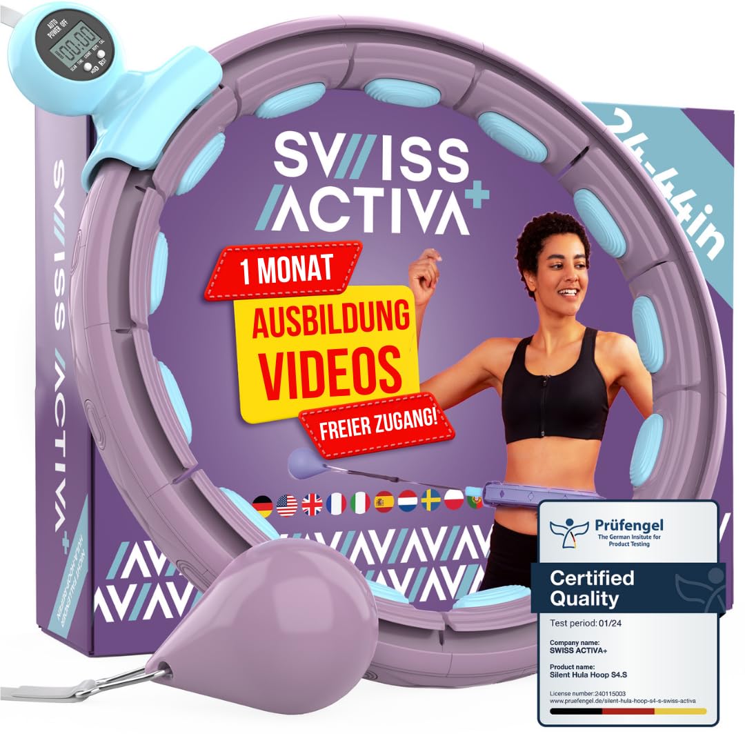Swiss Activa+ S4.S Silent Hula Hoop Reifen for Adults with Counter 60-112cm - Extra quiet - Won't fall down - Hoop for women to lose weight - Smarter fitness with weight