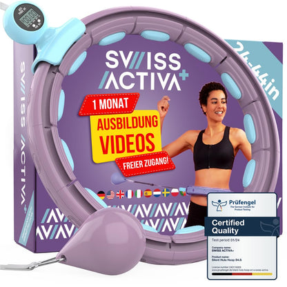 Swiss Activa+ S4.S Silent Hula Hoop Reifen for Adults with Counter 60-112cm - Extra quiet - Won't fall down - Hoop for women to lose weight - Smarter fitness with weight