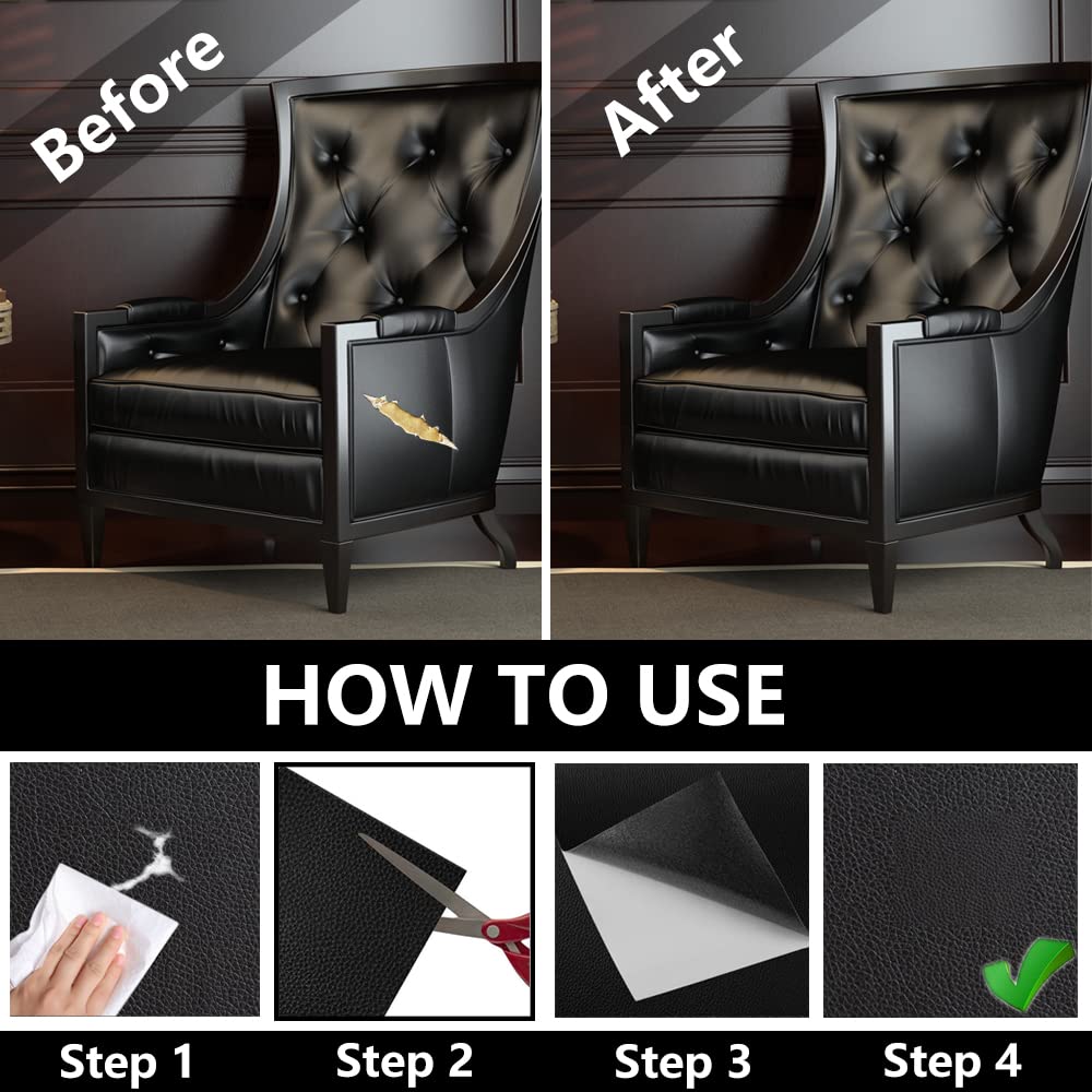GELAISI Artificial Leather Self Adhesive 60*200cm Black Leather Patch Kit Self-Adhesive Leather Patches, Leather-Look Film Decorative Film Furniture Film Wallpaper Leather Repair Upholstery for Cabinet Leather Bag Car Seat Sofa