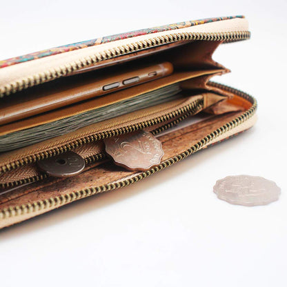 Boshiho Cork Vegan Wallet Women Purse Large Capacity Long Cork Wallet with Zipper Smartphone Clutch with Card Holder Coin Pocket Vegan Gift
