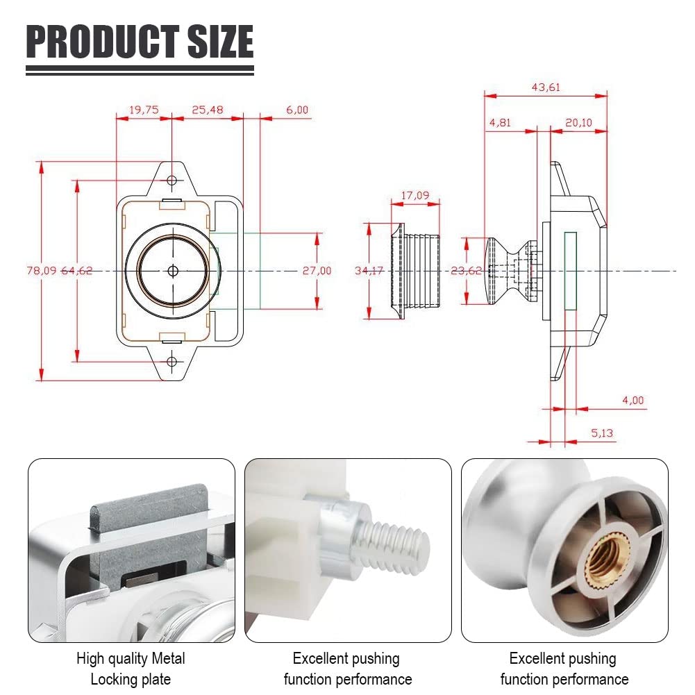 Opaltool 10pcs Push Button Catch Door Lock Fits 15-18mm Thick RV Boat Van Yacht Cabinet Door Cabinet