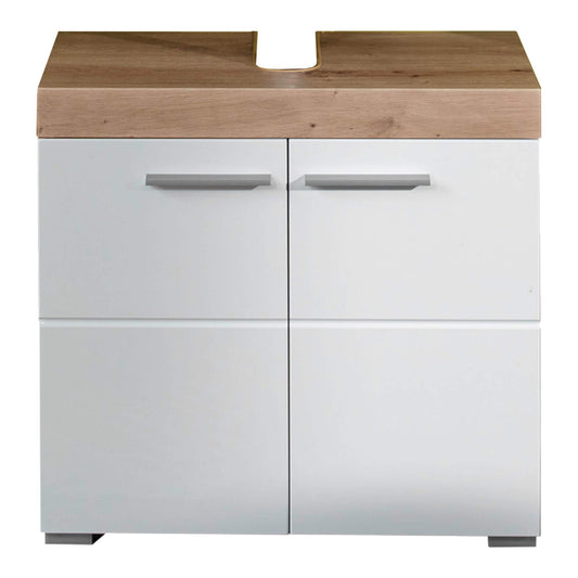 trendteam smart living - Amanda - Bathroom Vanity Cabinet - White/High Gloss White Oak - 1 Shelf - (WxHxD) 60 x 56 x 34 cm - Scratch-resistant