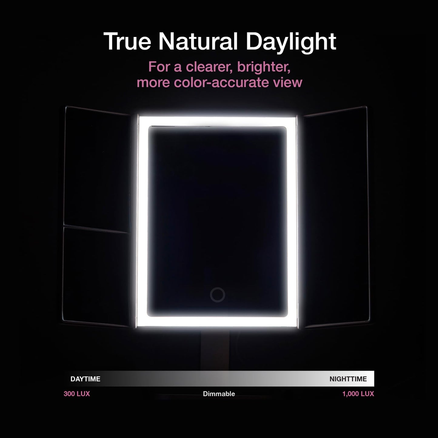 Fancii cosmetic mirror with natural LED light - illuminated makeup mirror with 5x and 7x magnification mirrors - dimmable lights, touch illumination, tabletop mirror - Sora (Black)