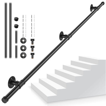 Handrail for stairs, Aomdom handrail staircase railing indoor and outdoor, black handrail with non-slip, stainless, industrial, galvanized steel tube for kitchen bathroom garden, 1.5M.
