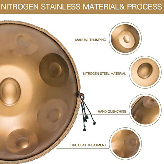 JTYX Handpan Drum 22 inch steel hand drum with soft carrying bag, 2 mallets, handpan stand, lint-free cloth - 9/10/12 notes (optional)