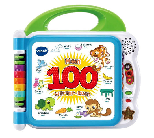 VTech Baby My 100 Words Book - Interactive picture book for learning first words with 12 bilingual pages in German-English - For children aged 2-5 years.