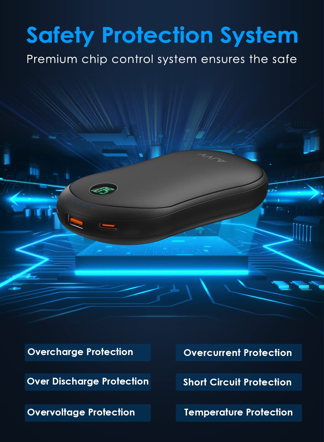 Rechargeable hand warmer with 10000mAh portable power bank, digital electric hand warmer with 3 heat levels. Great winter gift for women, men, families, and outdoor sports.