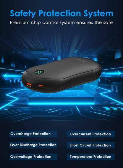 Rechargeable hand warmer with 10000mAh portable power bank, digital electric hand warmer with 3 heat levels. Great winter gift for women, men, families, and outdoor sports.