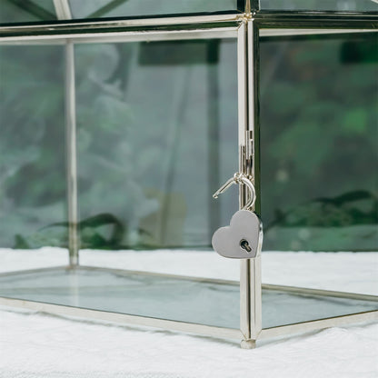 NCYP 32x15x23cm Silver Wedding Card Box made of glass with slot and lock. Handmade decoration for thank you cards, keepsakes, envelopes, terrarium (Glass box and lock only)