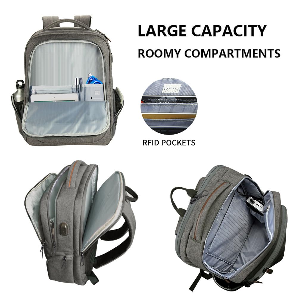 KROSER Laptop Backpack Schoolbag 17.3 Inch Travel Backpack Carry-on Daypack Water-Resistant Multifunction Laptop Bag for Business/School/Travel/Women/Men-Gray