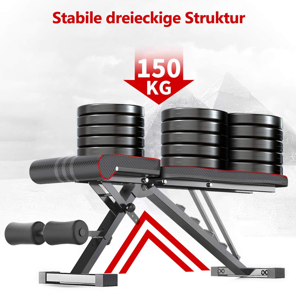 YOLEO folding weight bench Multifunction Training Fitness Bench Abdominal Trainer Incline Bench with 6-position Adjustable Backrest/3-position Adjustable Seat Cushion, Load Capacity 300kg (Elegant Black-Red)