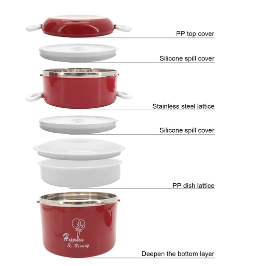 Beowanzk Thermal Lunch Box, Stainless Steel Bento Box with compartments for adults and kids, Leak-proof Insulated Lunch Box Bento Box BPA-free with carrying bag (Red)