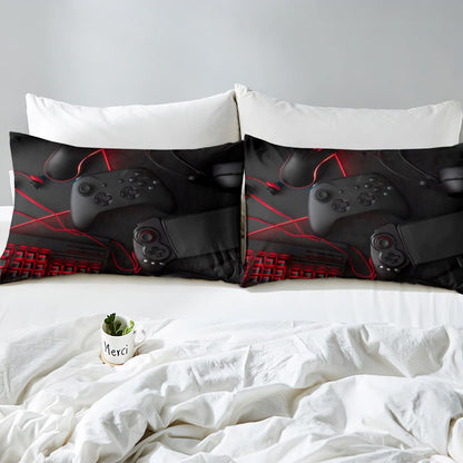 Loussiesd Black Gamepad Bedding 155x220cm Boys Teen Game Theme Duvet Cover Set Modern Game Controller Bedding Black Red Gamer Decorative Bedding Set Polyester for Kids Men